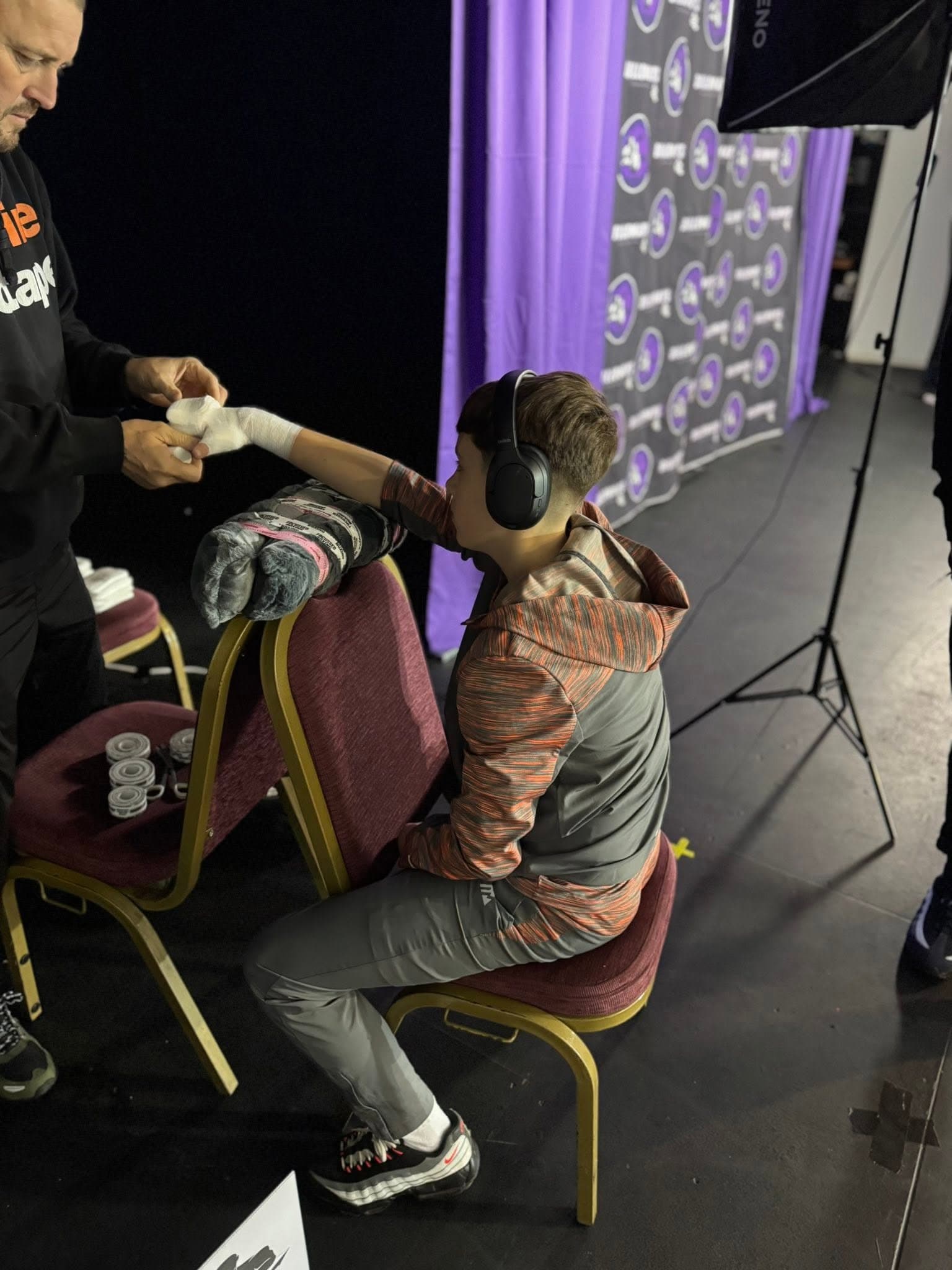 Hand wrapping before a fight