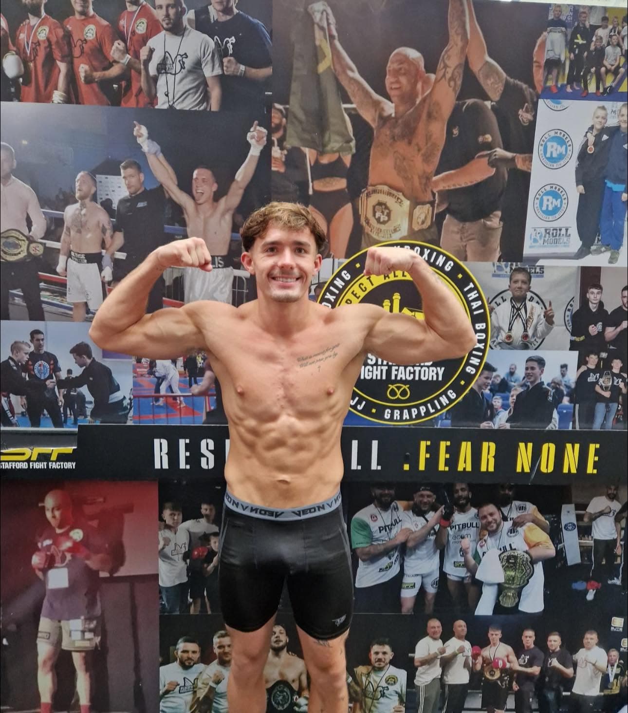 Fighter flexing at Stafford Fight Factory